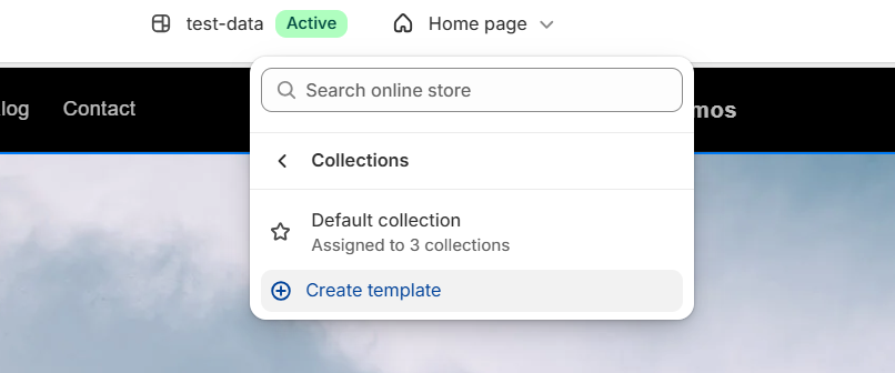 The Collections template picker showing Default collection and a "+ Create template" option