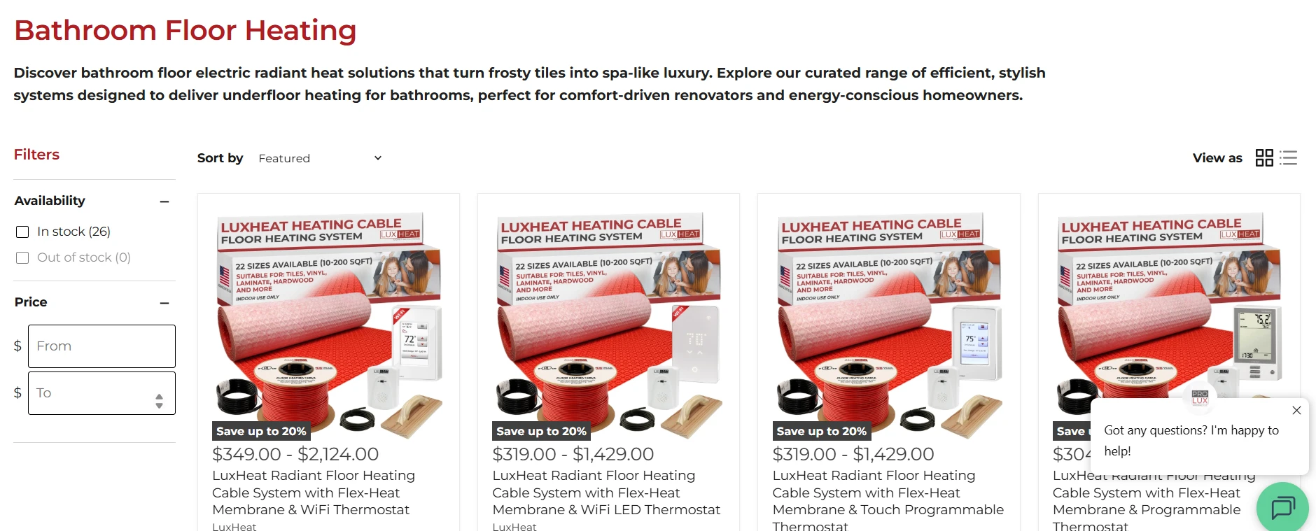 Prolux Materials' "Bathroom Floor Heating" collection, featuring the LuxHeat heating cable kit